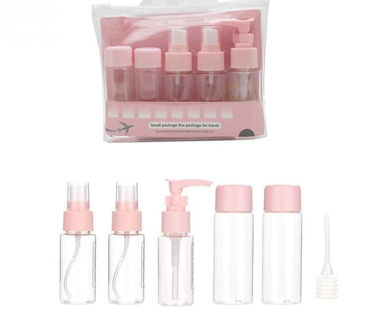 Pink color 8pcs PET Lotion Spray Travel Cosmetic Bottle Set Kit for Personal Care