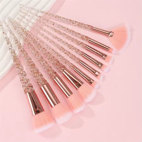 10pcs Crystal Diamond Makeup Brush Set Soft Fiber Cosmetic Powder Foundation Blush Eyeshadow Blending Kabuki Makeup Brushes Tool