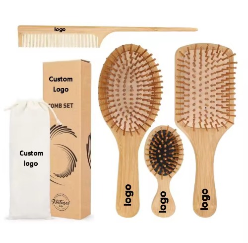 Wholesale Supplier Disposable Detangler SPA Hair Long Handle Tail Pick Mirrored Kit Wooden Bamboo Airbag Comb for Women